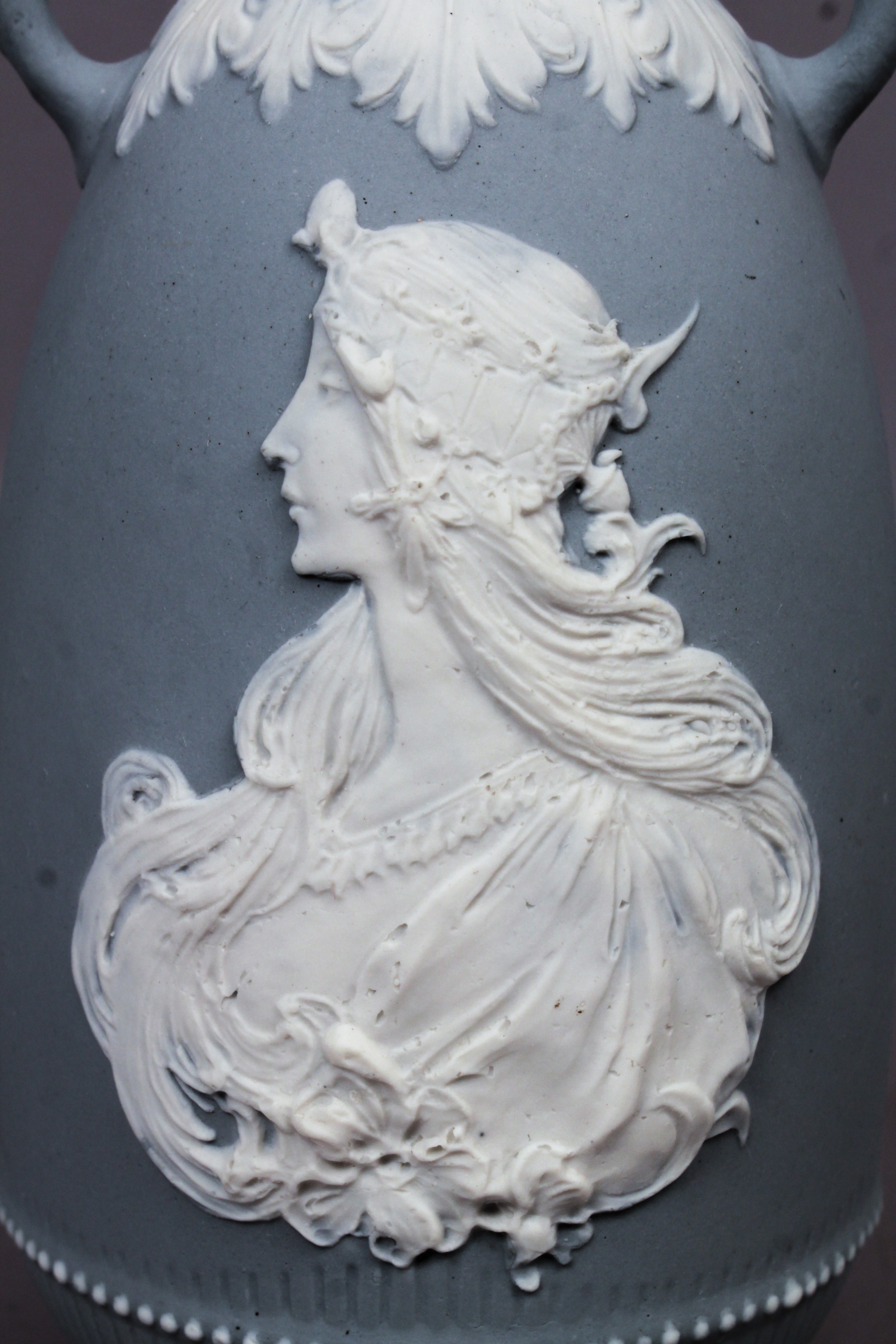 Fine Antique c1900 German Art Nouveau Bisque Porcelain Amphora Maiden