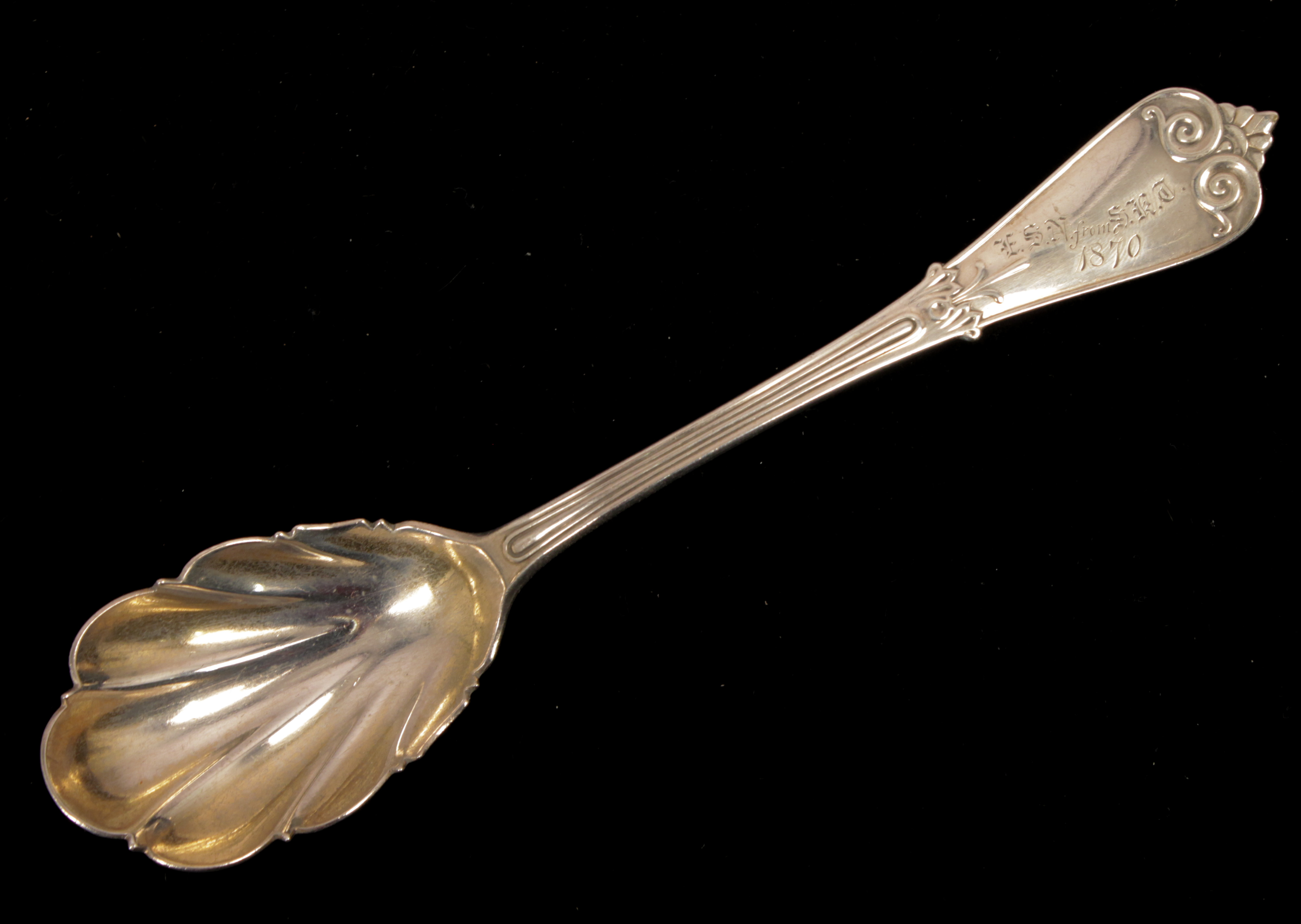 Antique Tiffany & Co 1869 Sterling Silver Parcel Gilt Sugar Shell Spoon eBay