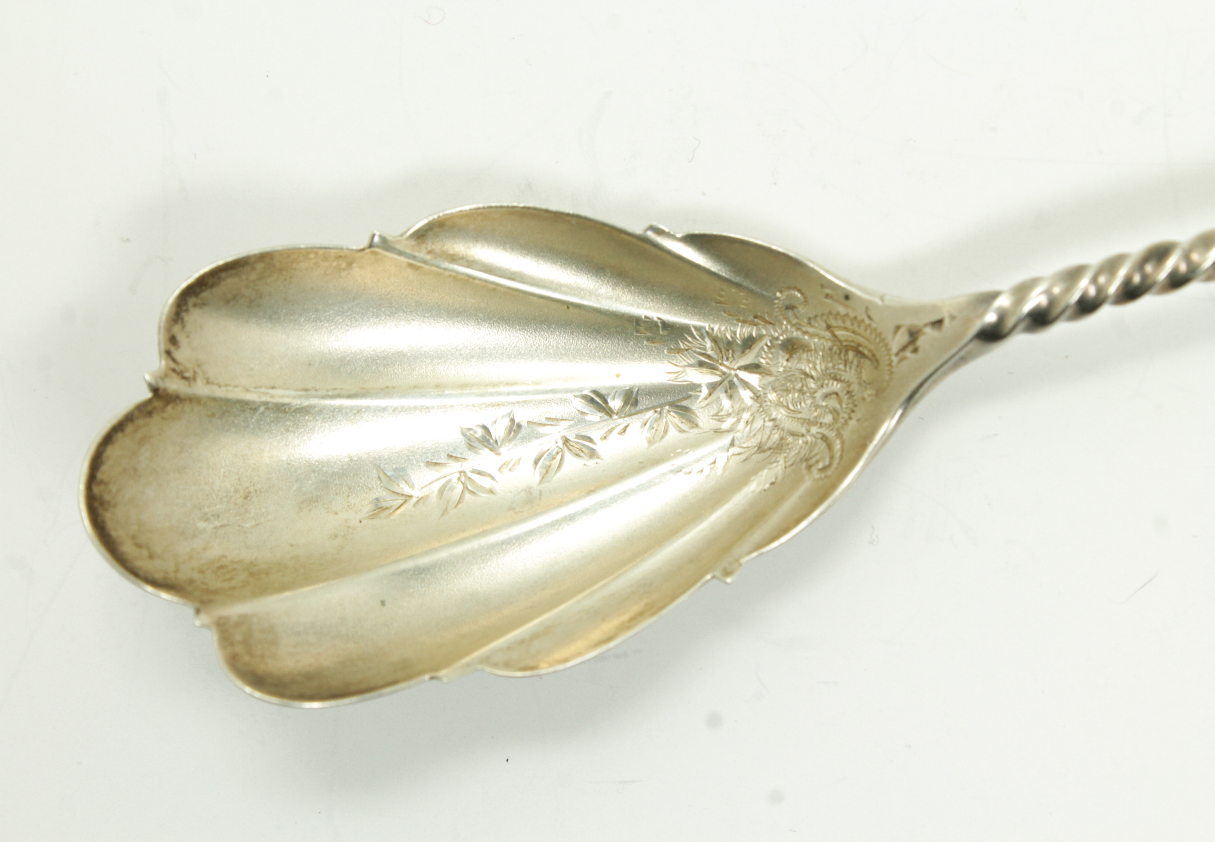 Antique 19c Whiting Unusual Design Bright Cut Sterling Silver Sugar