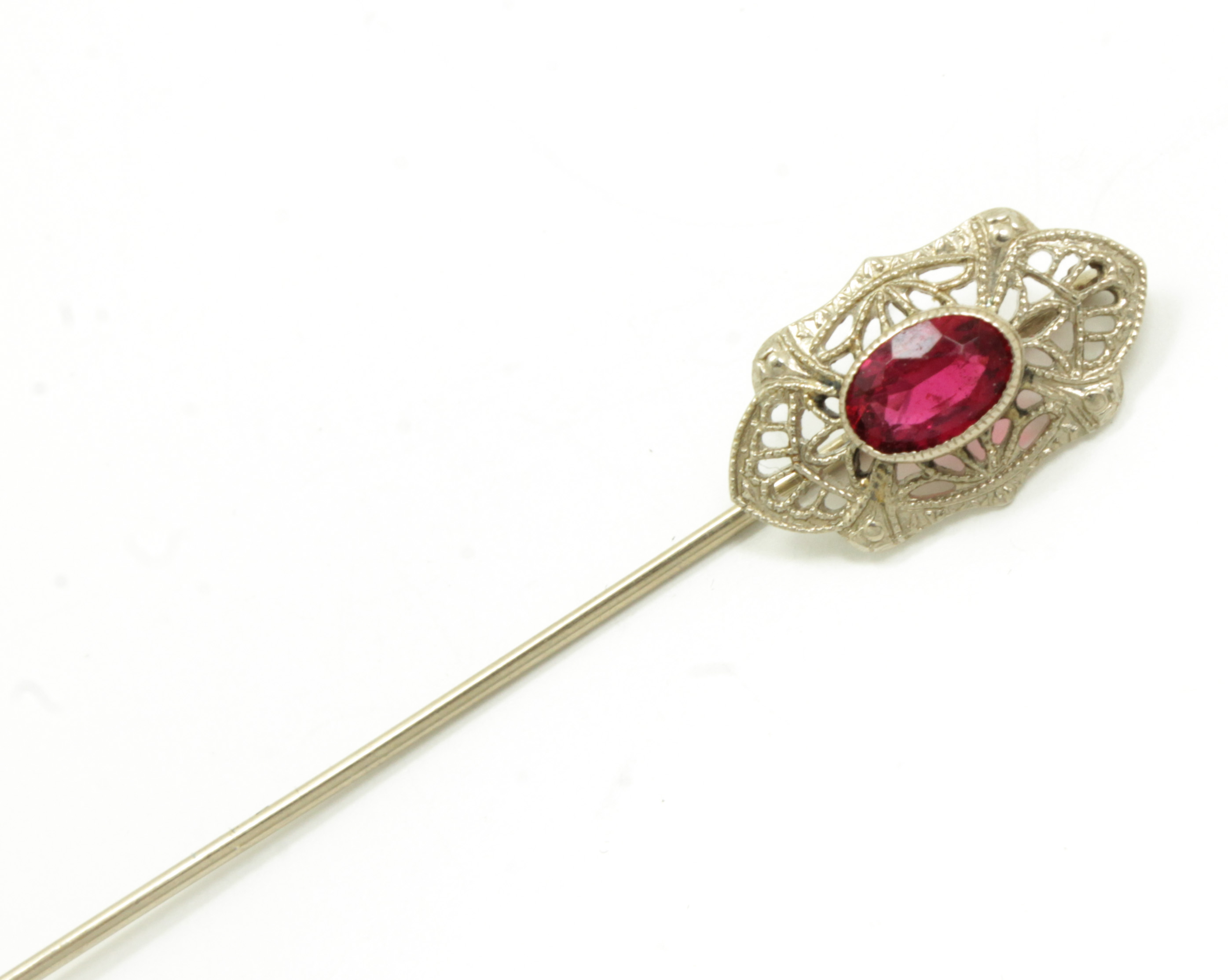 Vintage 1920s Art Deco Solid White Gold Filigree Ruby Stick Pin eBay