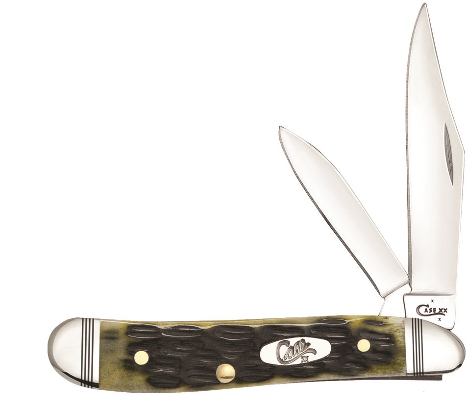 Case xx Peanut Knife Crandall Jigged Olive Green Bone Stainless Pocket