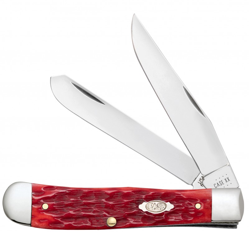 Case Knives Case xx Peach Seed Jigged Dark Red Bone Trapper Knife CV Steel Pocket Clip
