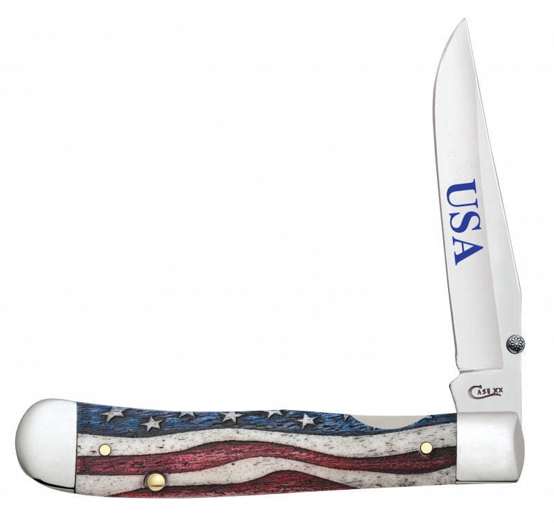 Case XX Kickstart Star Spangled Banner Natural Bone Trapperlock Stainless Pocket Knife