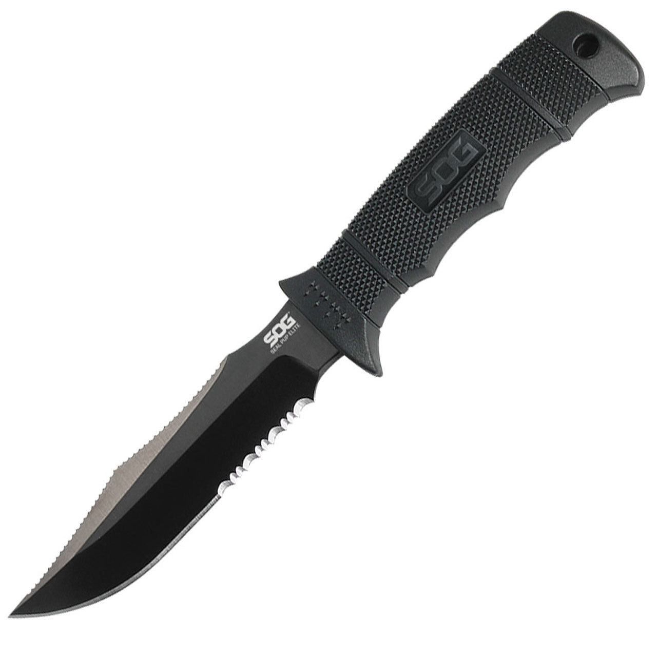 SOG Black Glass Reinforced Nylon GRN Seal Pup Elite Fixed Blade AUS-8 Stainless Knife