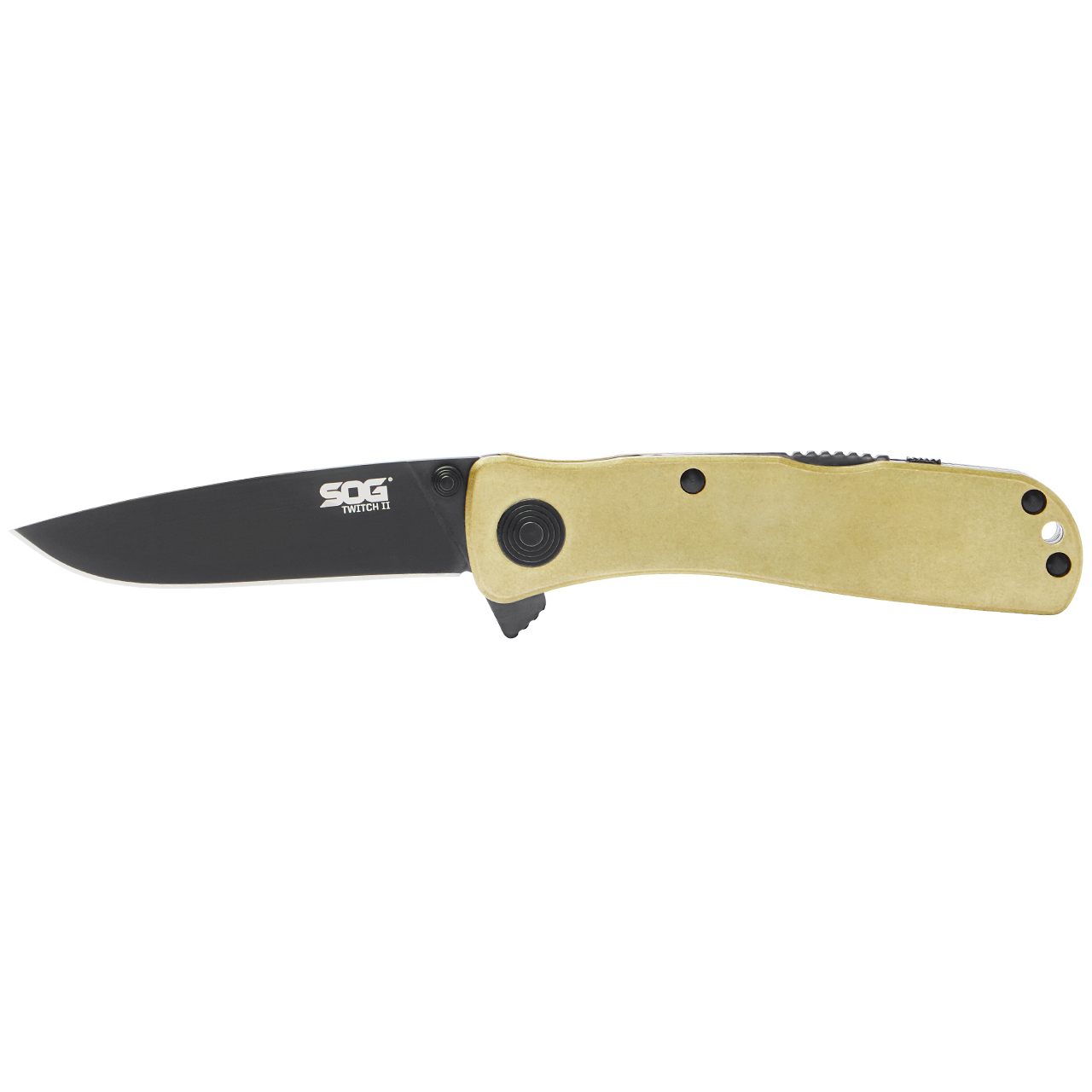 SOG Solid Brass Twitch 2 Lockback AUS-8 Blackened Stainless Pocket Knife