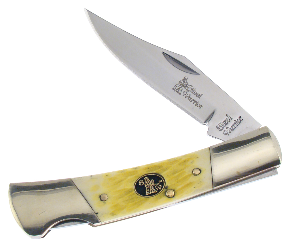 Steel Warrior Jigged Banana Yellow Bone Barracuda Lockback Stainless Pocket Knife