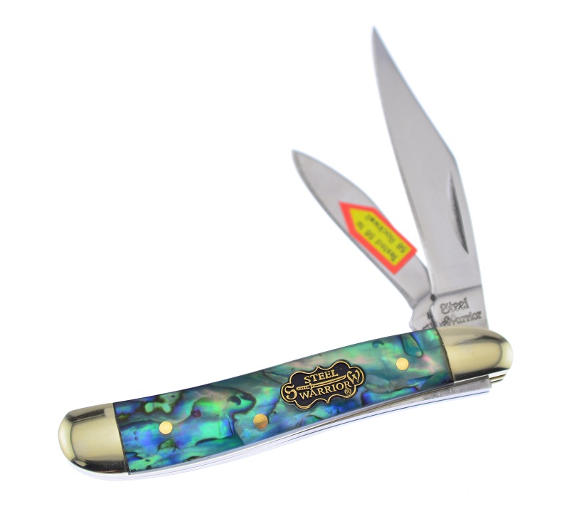 Steel Warrior Smooth Resin-coated Genuine Abalone Peanut Stainless Pocket Knife