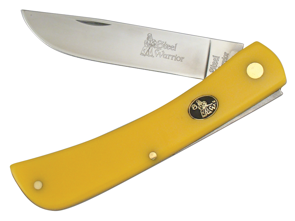 Steel Warrior Smooth Yellow Celluloid Large Sodbuster Stainless Pocket Knife