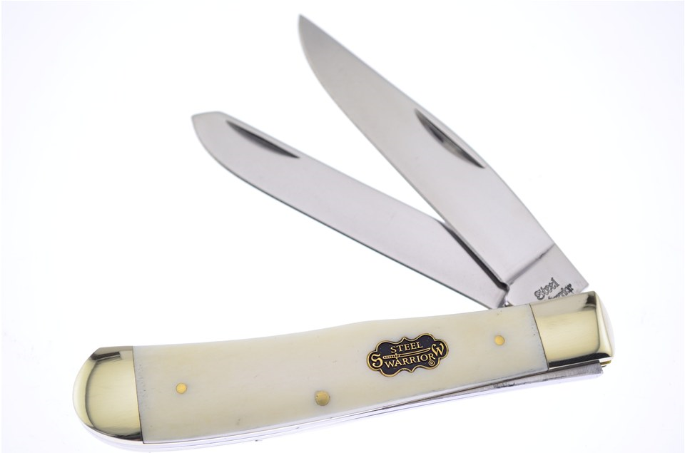 Steel Warrior smooth White Bone Trapper Stainless Pocket Knife