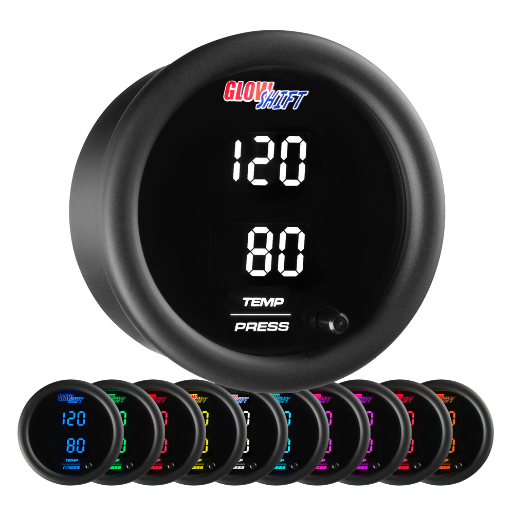 GlowShift 10 Color Digital Dual Temperature & Pressure Combo Gauge GS