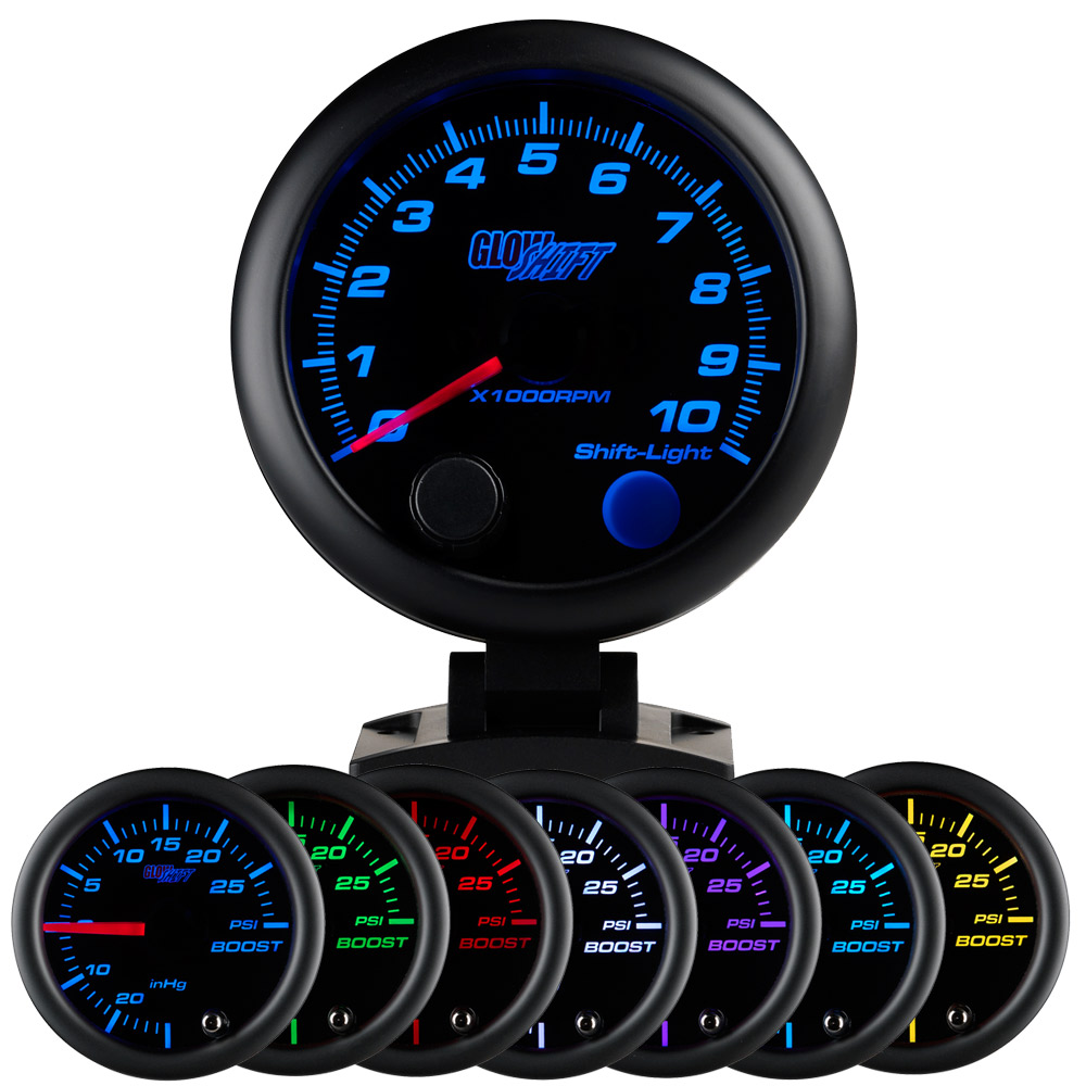 White Dial Mounts in Custom Dashboard 3-3//4 95mm Includes Shift Light for 1-10 Cylinder Gas Engines Clear Lens Peak Recall GlowShift White Elite 10 Color 10,000 RPM Tachometer Gauge
