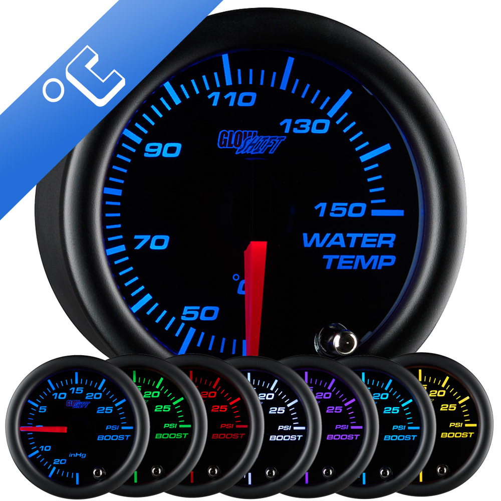 GlowShift Elite 10 Color Water Temp Gauge /& Black Pod Fits 98-02 Dodge Cummins