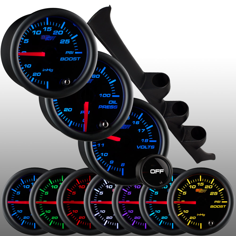 GlowShift Triple Pillar Pod + 3 Tinted 7 Color Gauges for 9401 Acura
