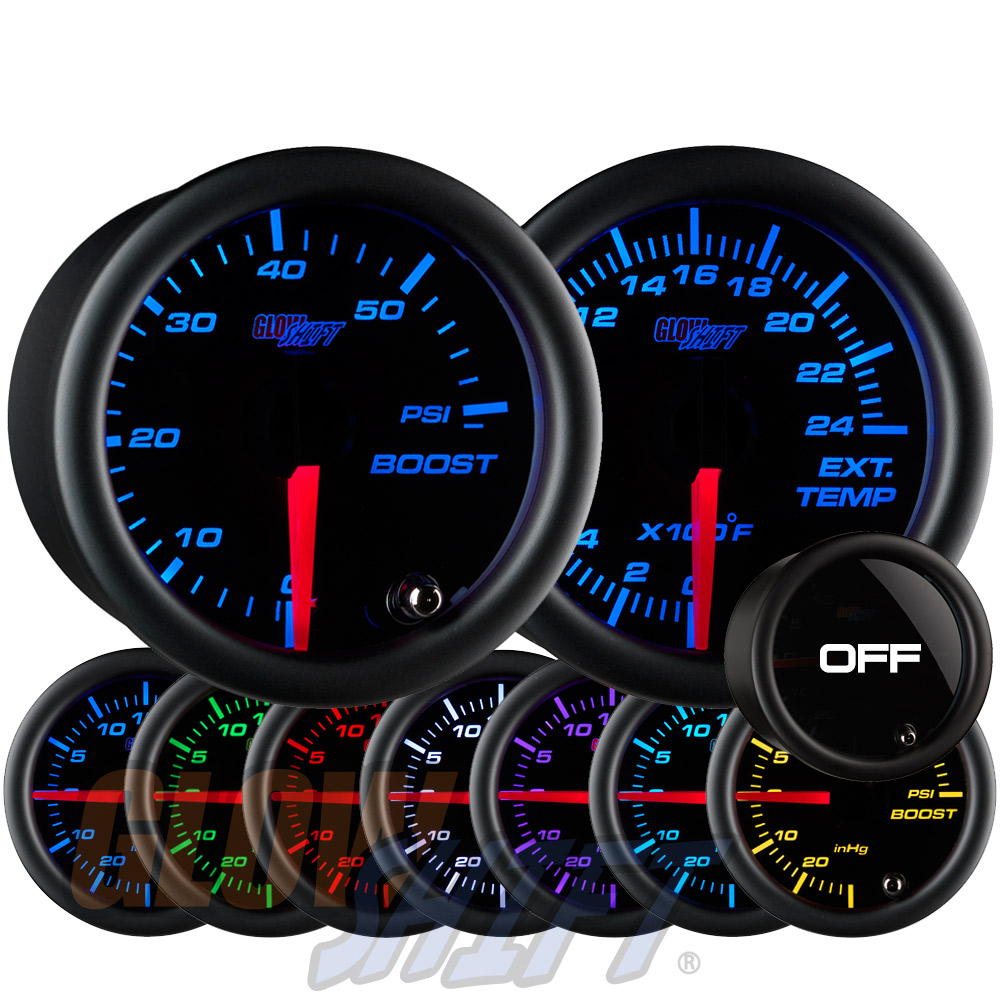 GlowShift 52mm Tinted 7 Color 60psi Boost + 2400F EGT Pyrometer Diesel