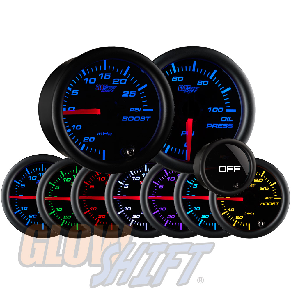 GlowShift 52mm Tinted 7 Color 30PSI Boost & 100PSI Oil Pressure Gauge