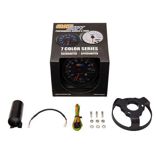 Smoked Lens GlowShift Tinted 7 Color 10,000 RPM Tachometer Gauge 3-3//4 95mm Black Dial Built-In Shift Light For 1-10 Cylinder Gas Powered Engines Mounts On Dashboard
