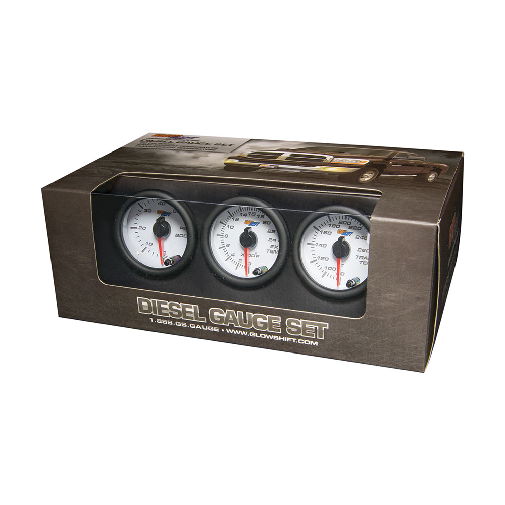 White 7 Color Diesel Gauge Set Boost, Pyrometer EGT, Trans Temp GS