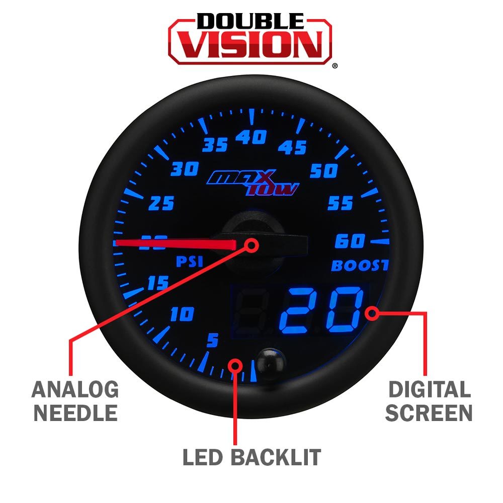 MT-WBDV05 52mm White /& Blue MaxTow Double Vision Volt Gauge