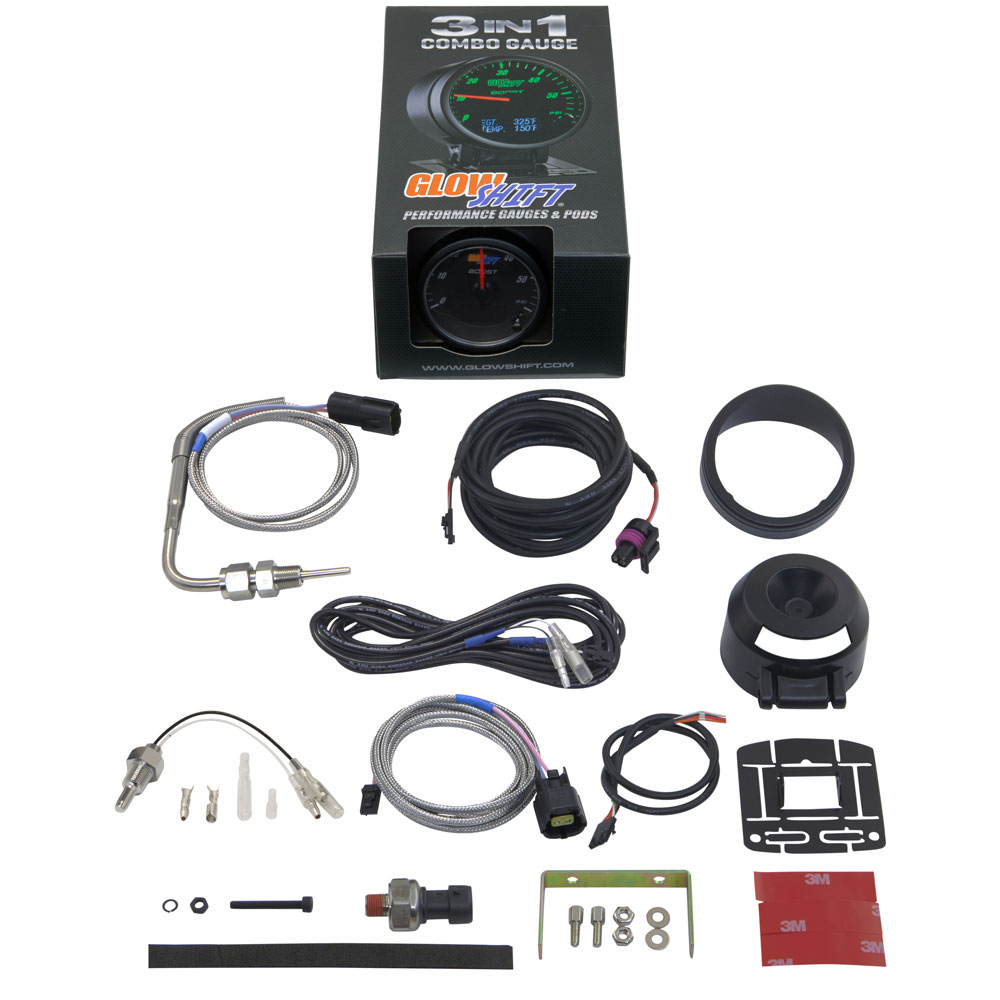 GlowShift 3in1 Diesel Combo Gauge 60psi TURBO BOOST PYROMETER TRANS