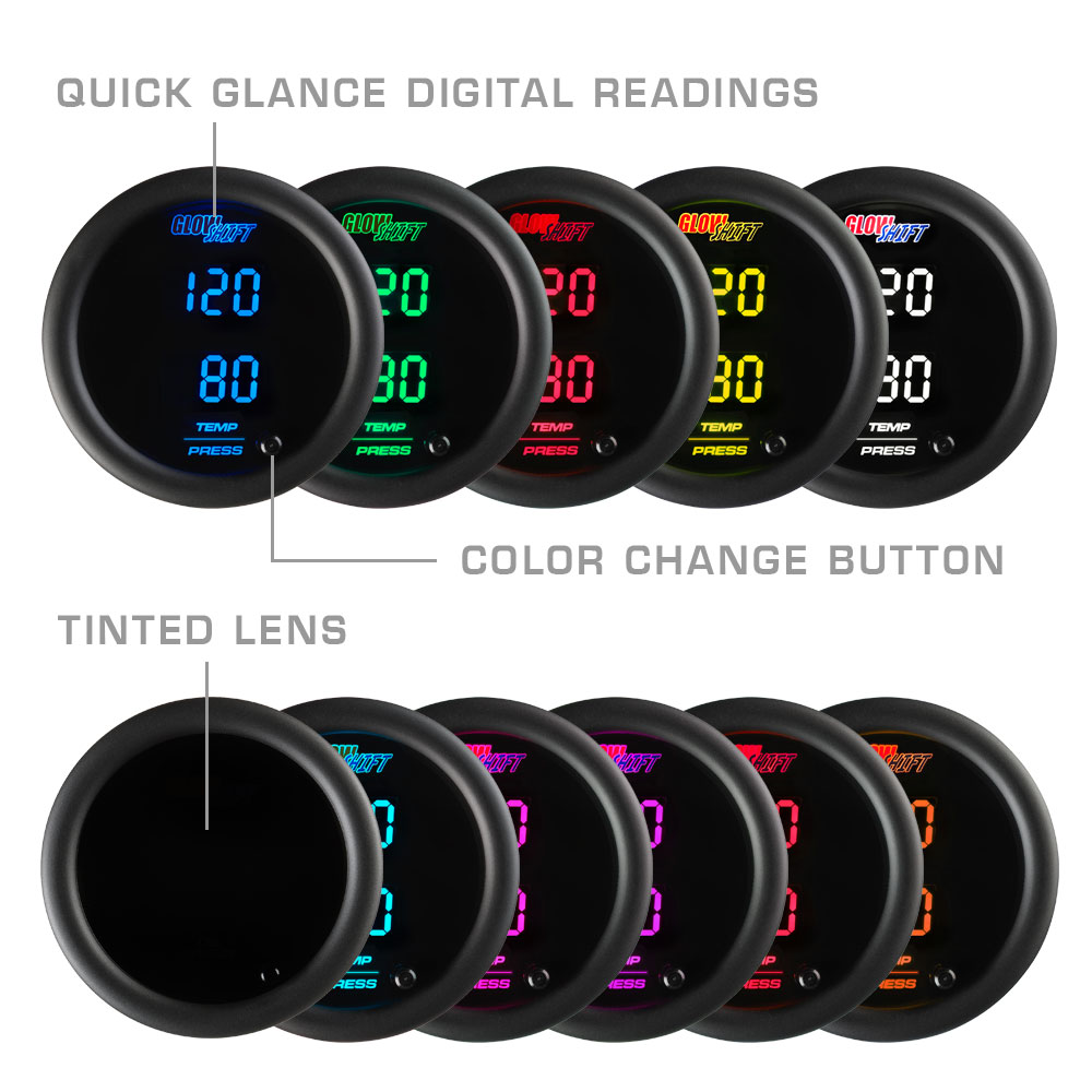 GlowShift 10 Color Digital Dual Temperature & Pressure Combo Gauge GS