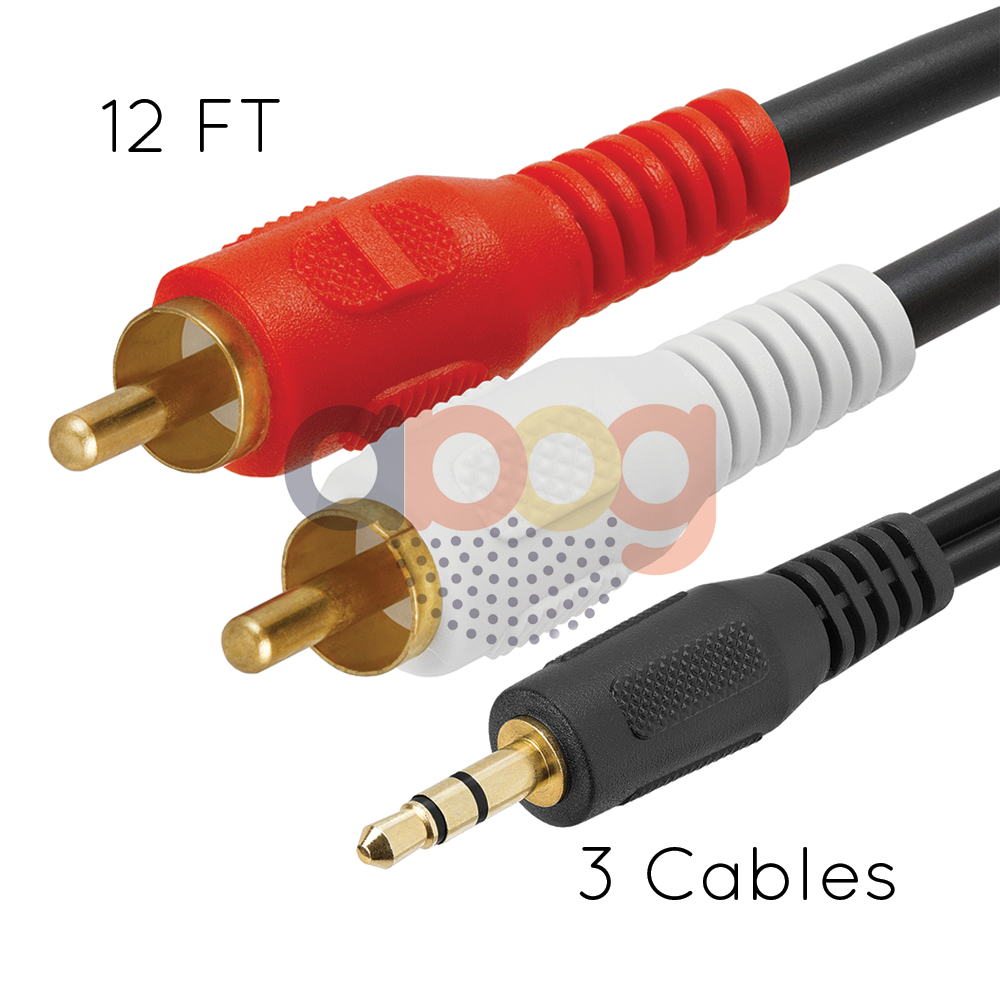 100 Pack 4 Feet Premium 3.5 MM AUX Male To 2 RCA Male Audio Cable Cord iPod MP3