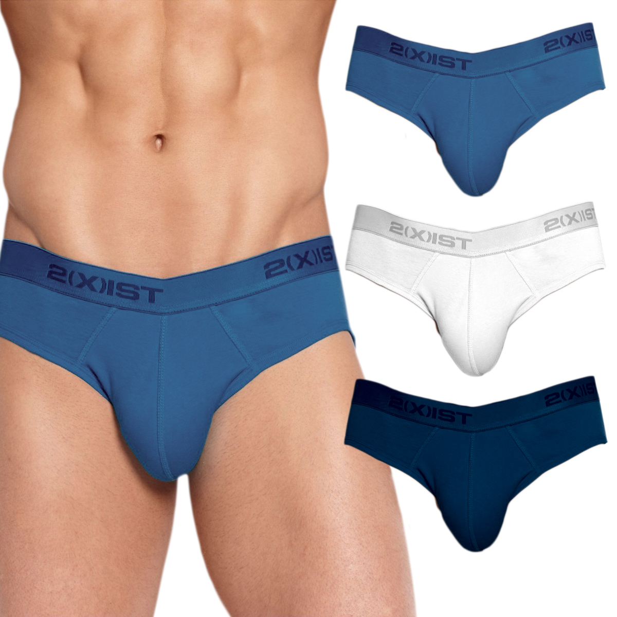 3 Pack 2(x)ist Essential Men’s NoShow Briefs 100 Cotton Seamless