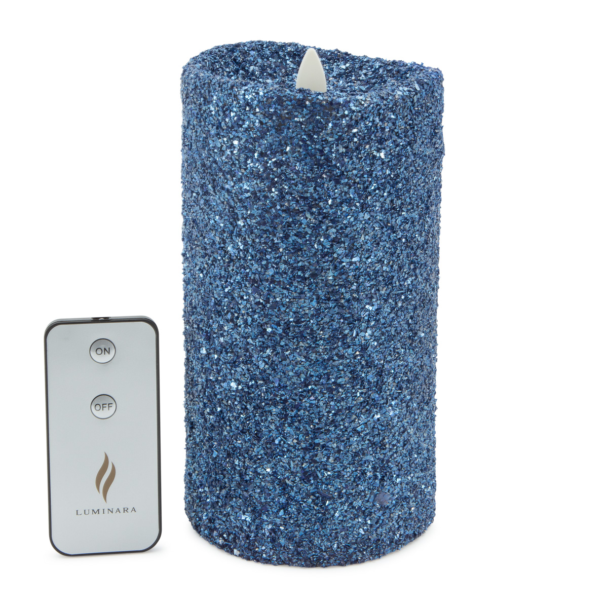 Luminara 7” Flameless Candle Pillar Glitter LED Light Real Flame Effect