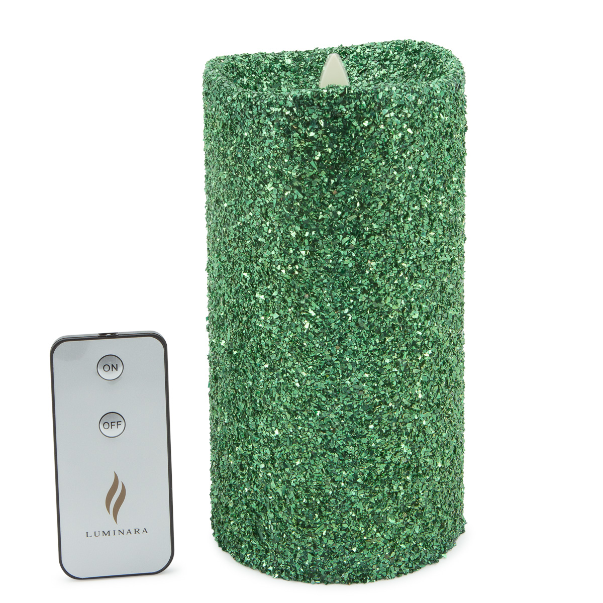 LUMINARA 7” FLAMELESS Candle Pillar Glitter LED Light Real Flame Effect