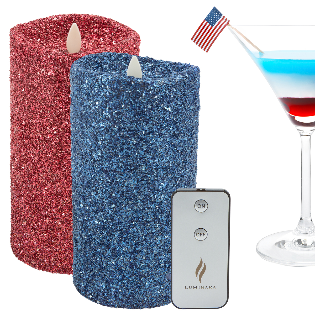 Luminara 7” Flameless Candle Pillar Glitter LED Light Real Flame Effect