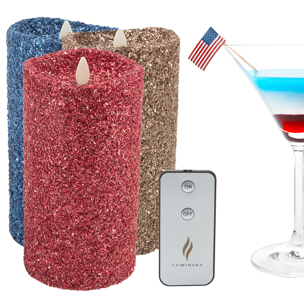 Luminara 7” Flameless Candle Pillar Glitter LED Light Real Flame Effect Remote eBay