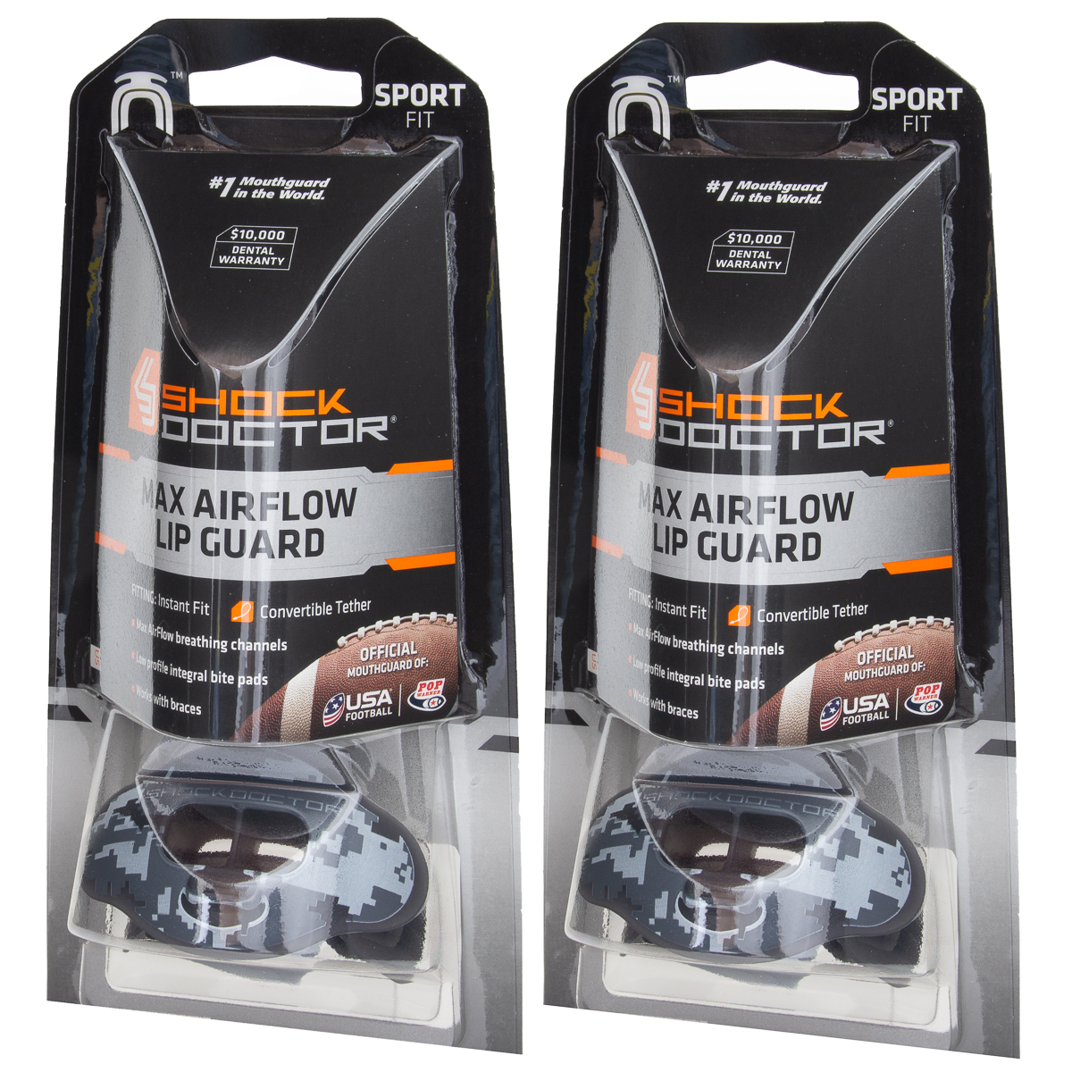 2pk Shock Doctor Lip Guard Mouth Guards & Straps Max Airflow Mouthpiece