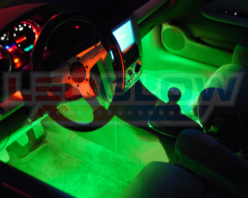 ledglow 4pc green slimline led underglow lights kit w 4pc interior