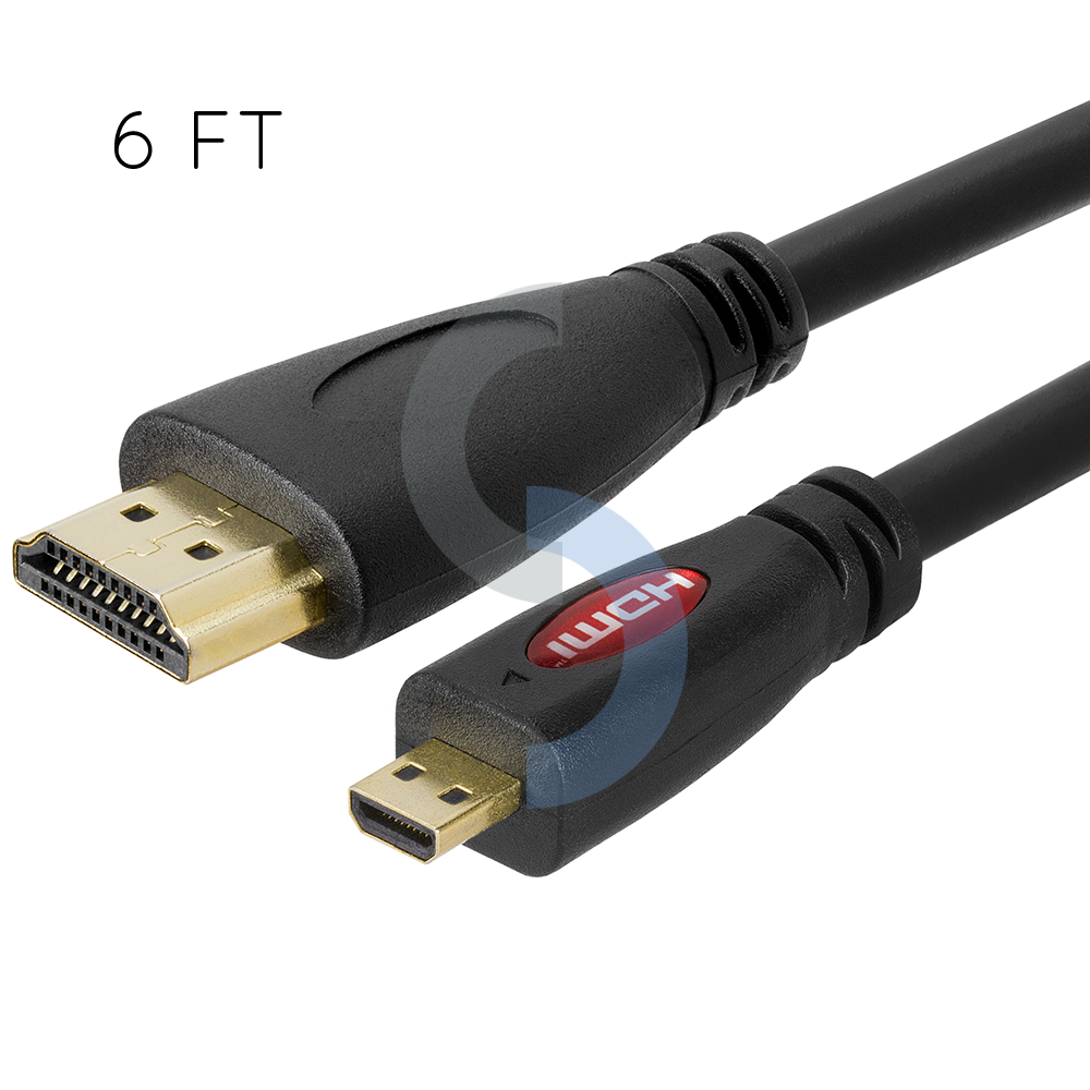 Micro HDMI to HDMI Cable 6FT Type D to A Connector Cord Adapter Converter 1080P