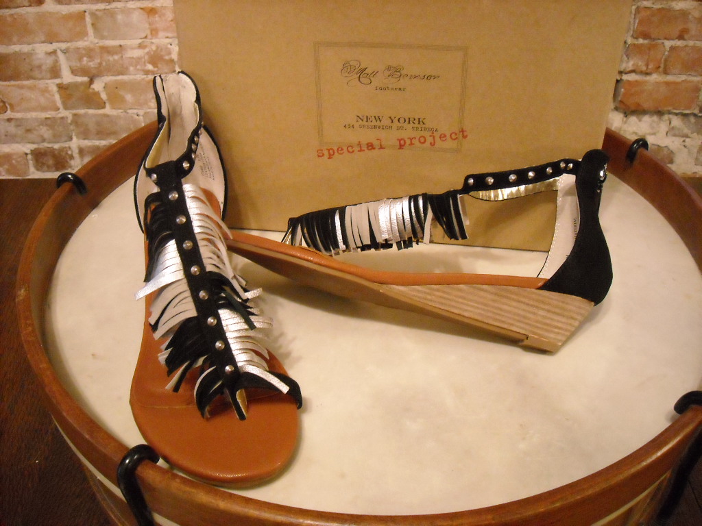 Matt Bernson Black Suede Fringe Mini Wedge Sandals New - Picture 6 of 10
