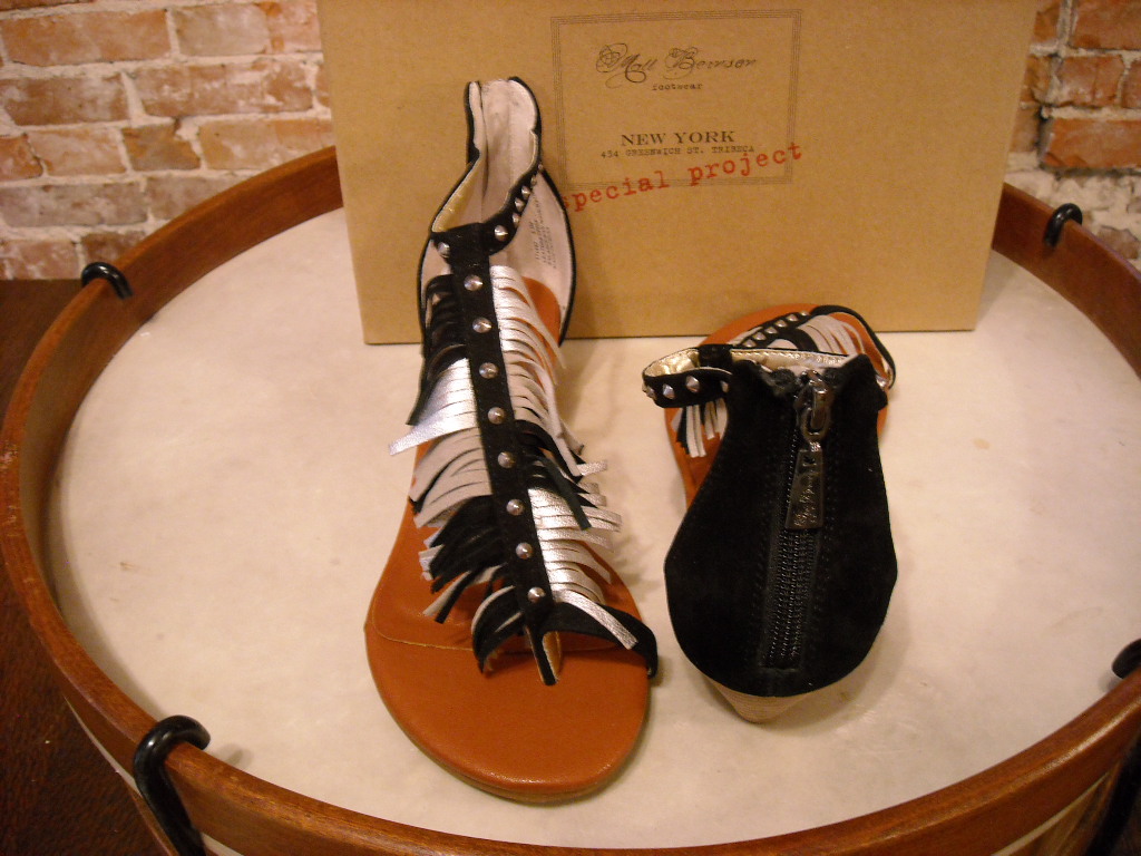 Matt Bernson Black Suede Fringe Mini Wedge Sandals New - Picture 7 of 10