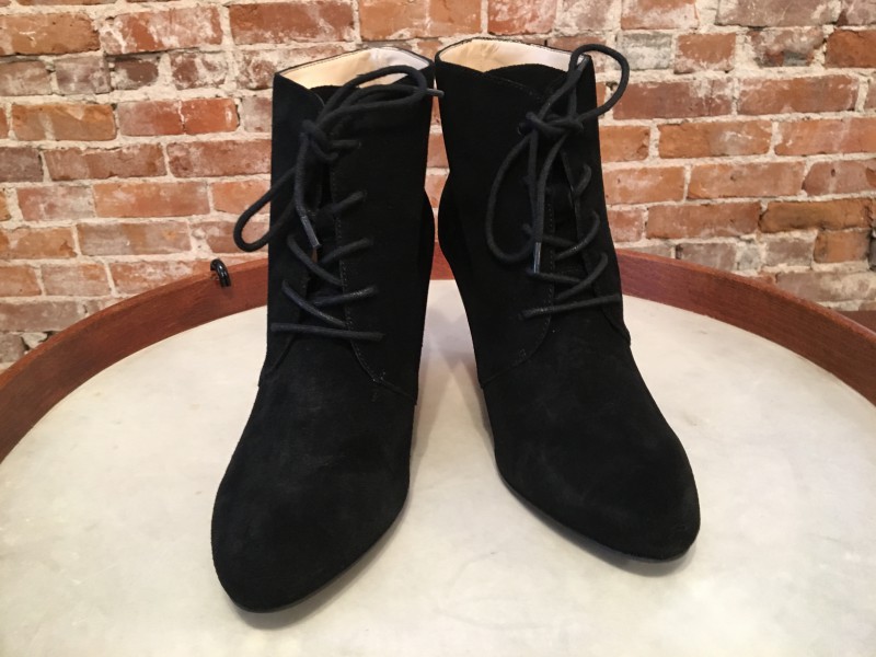 Isaac Mizrahi Black Suede Lace-up Andrea Wedge Ankle Boot New - Picture 6 of 9
