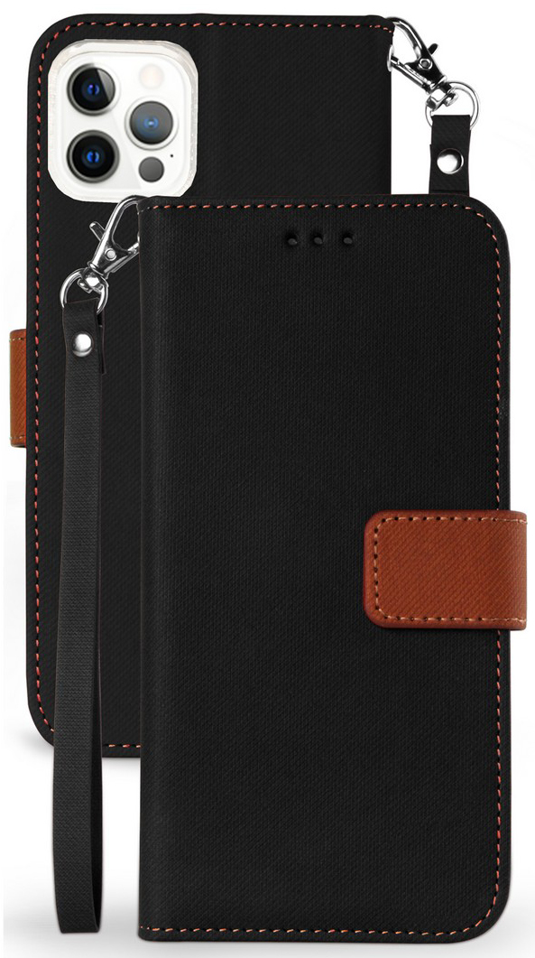 Durable Wallet Case Credit Card Slot Cover Wrist Strap for iPhone 12 Pro Max