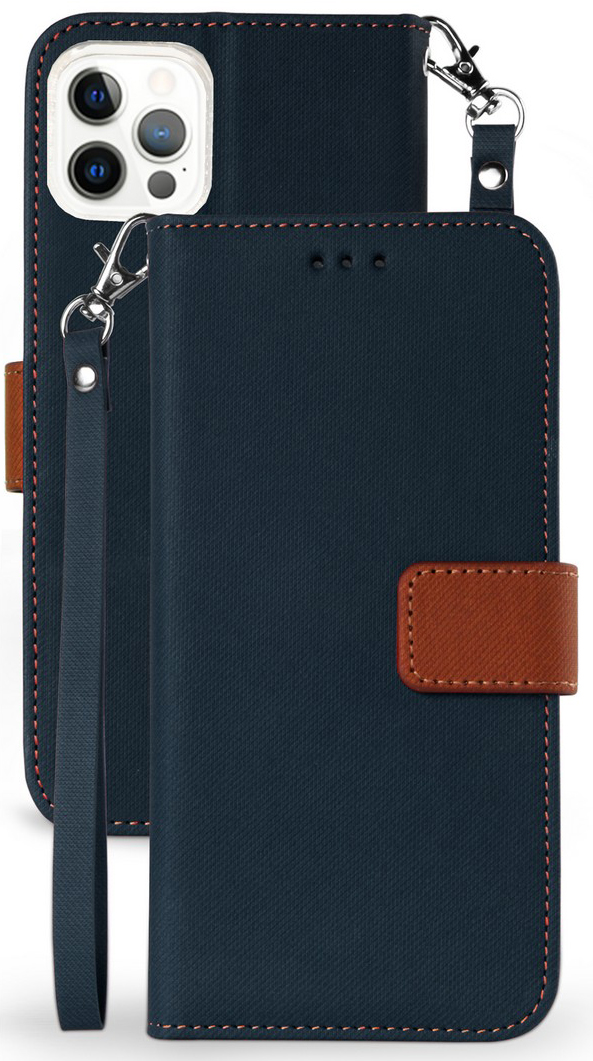 Durable Wallet Case Credit Card Slot Cover Wrist Strap for iPhone 12 Pro Max