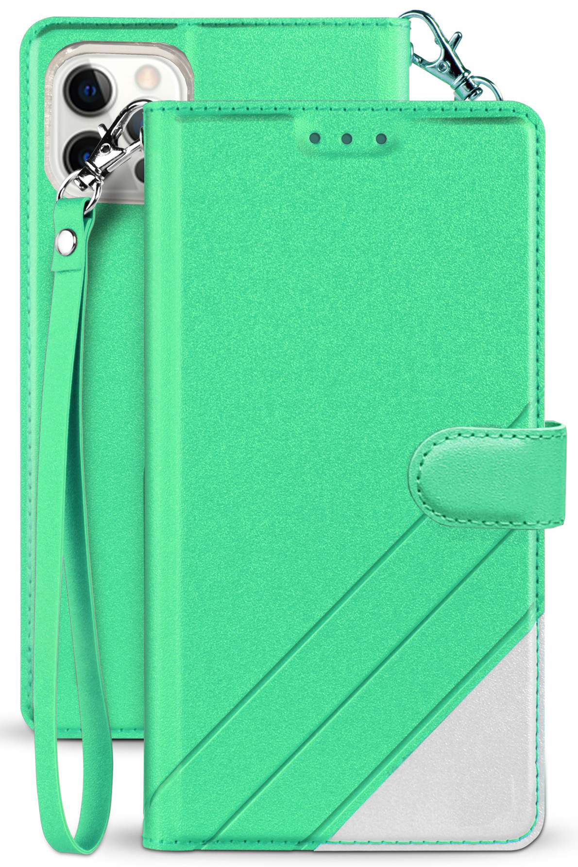 Wallet Case Credit Card Slot Cover Stand Wrist Strap for iPhone 12 Pro Max