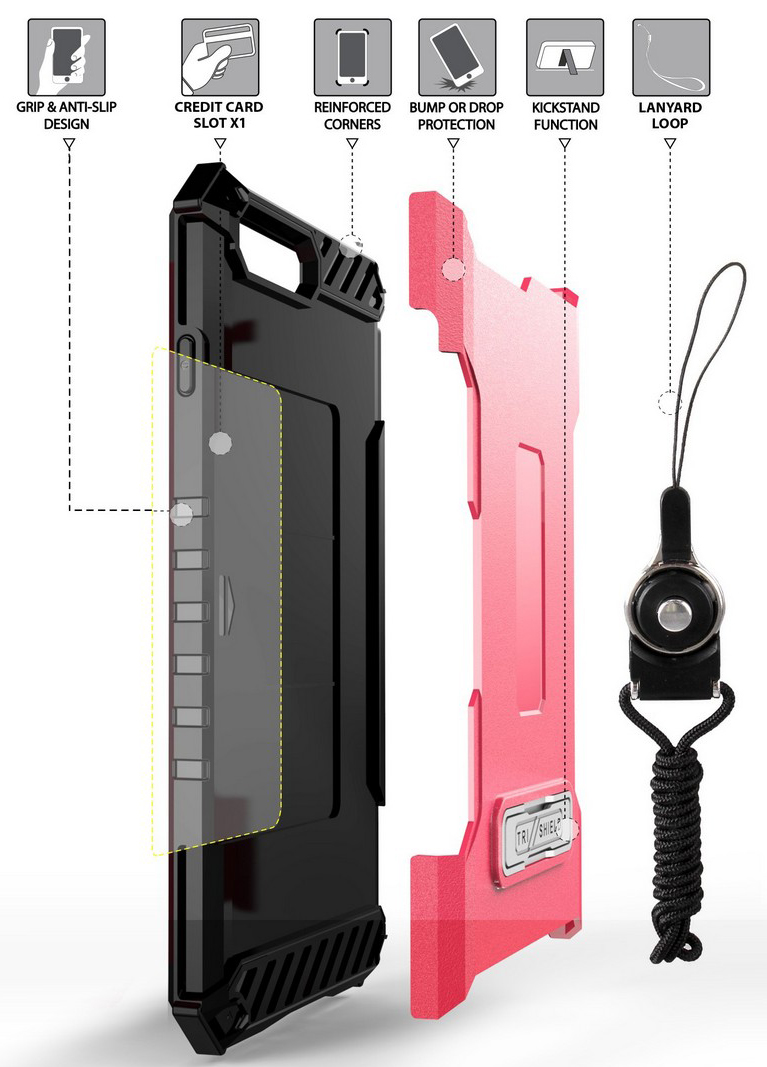 TRI-SHIELD RUGGED CASE CREDIT CARD SLOT COVER + STRAP FOR iPHONE 8 PLUS, 7PLUS - Picture 16 of 27