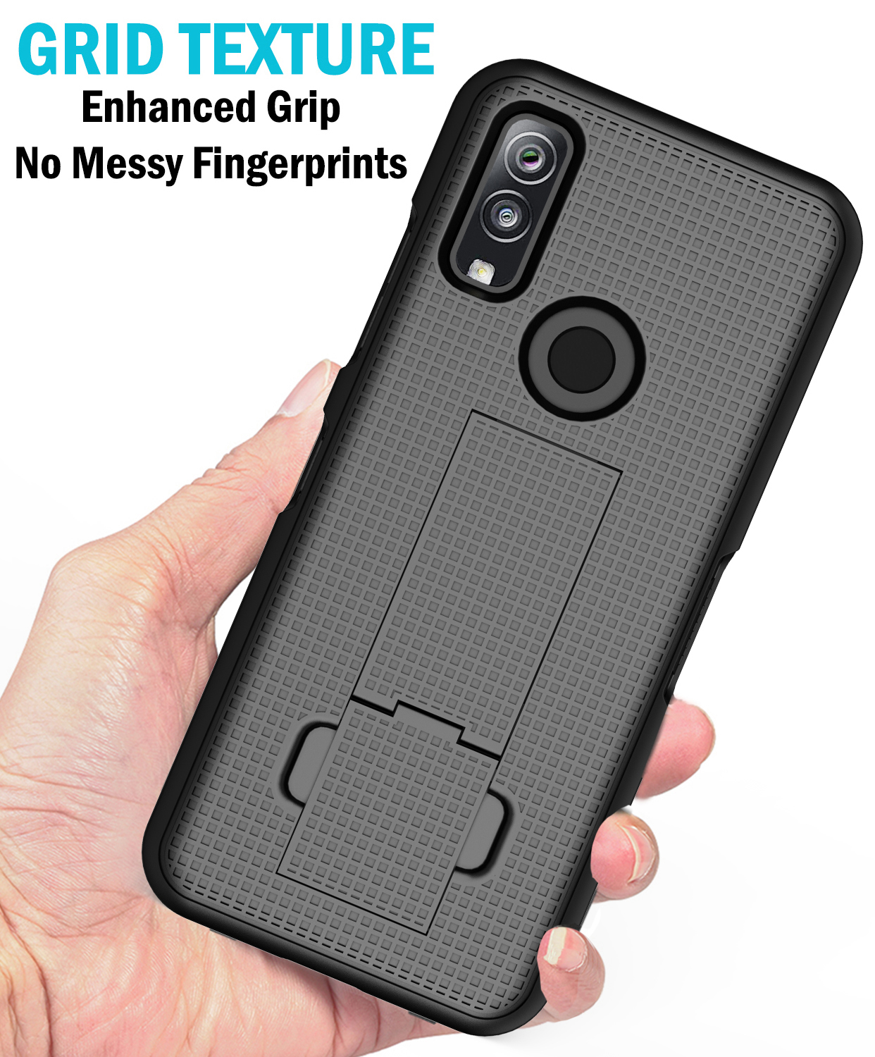 Slim Grid Texture Hard Shell Case Cover with Kickstand for DuraSport 5G UW Phone