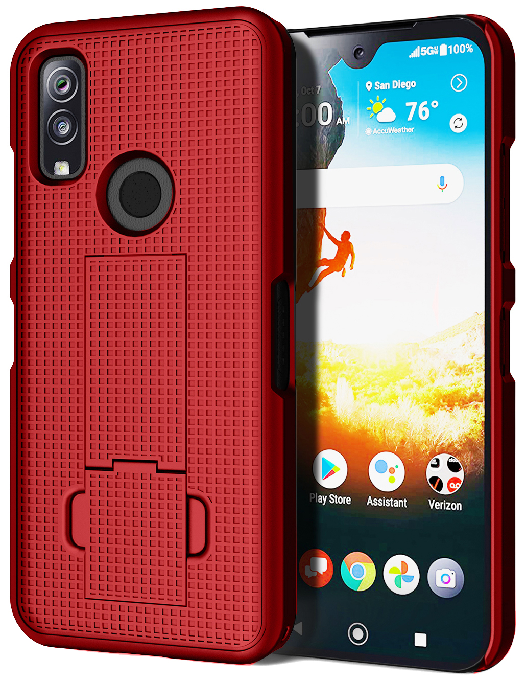 Slim Grid Texture Hard Shell Case Cover with Kickstand for DuraSport 5G UW Phone