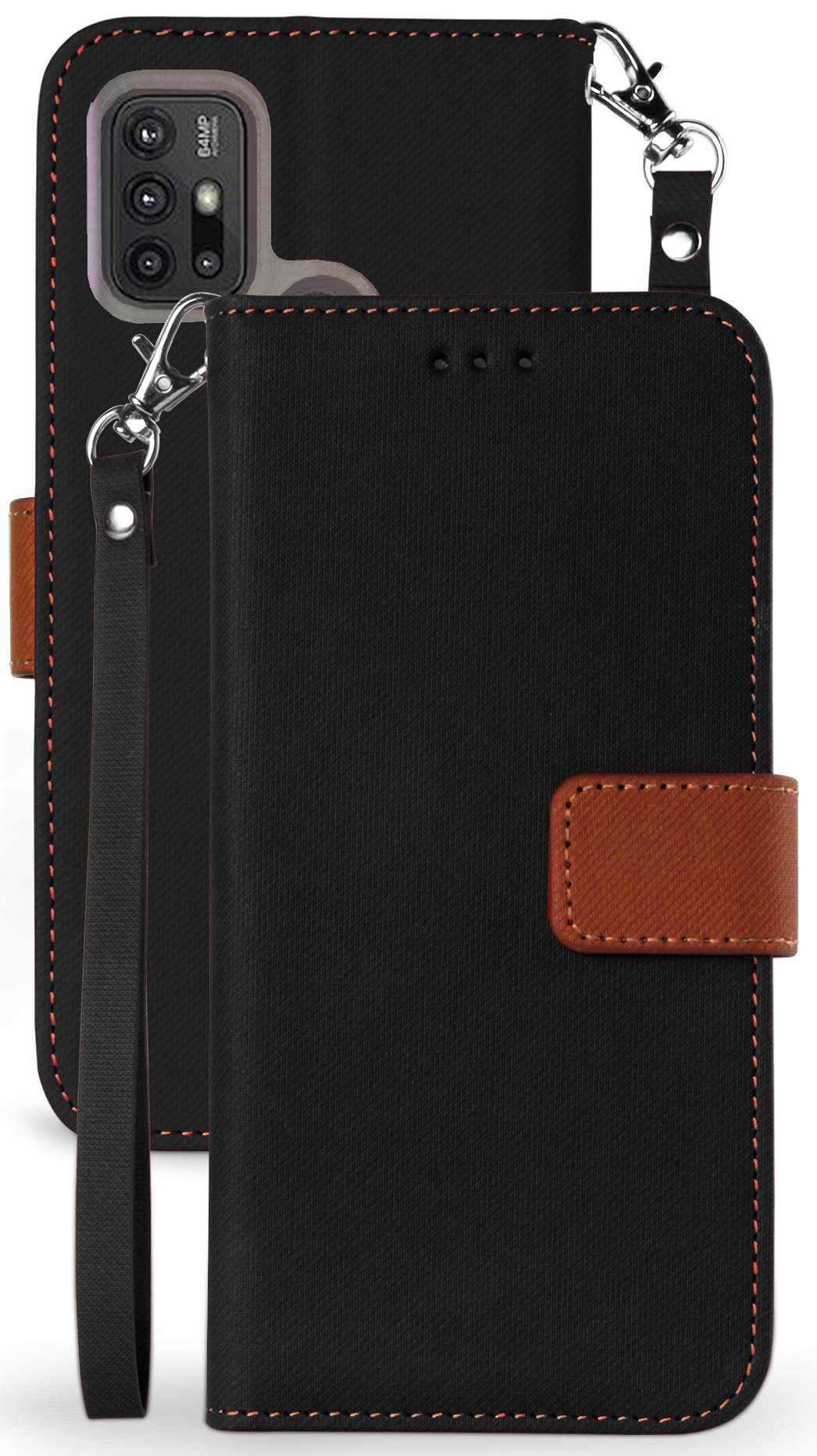 Durable Wallet Case Credit Card Slot Cover Wrist Strap for Motorola Moto G30 G10