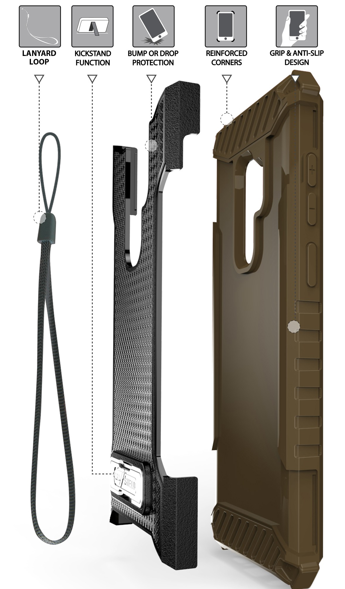 TRI-SHIELD RUGGED CASE COVER STAND LANYARD STRAP FOR SAMSUNG GALAXY S9 PLUS, S9+ - Picture 12 of 13