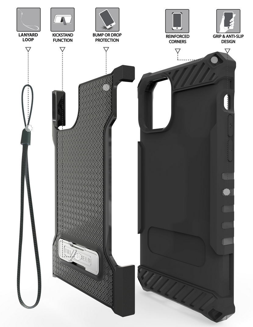 Rugged Tri-Shield Case Cover Kickstand Lanyard Strap for Apple iPhone 11 - 第 7/23 張圖片