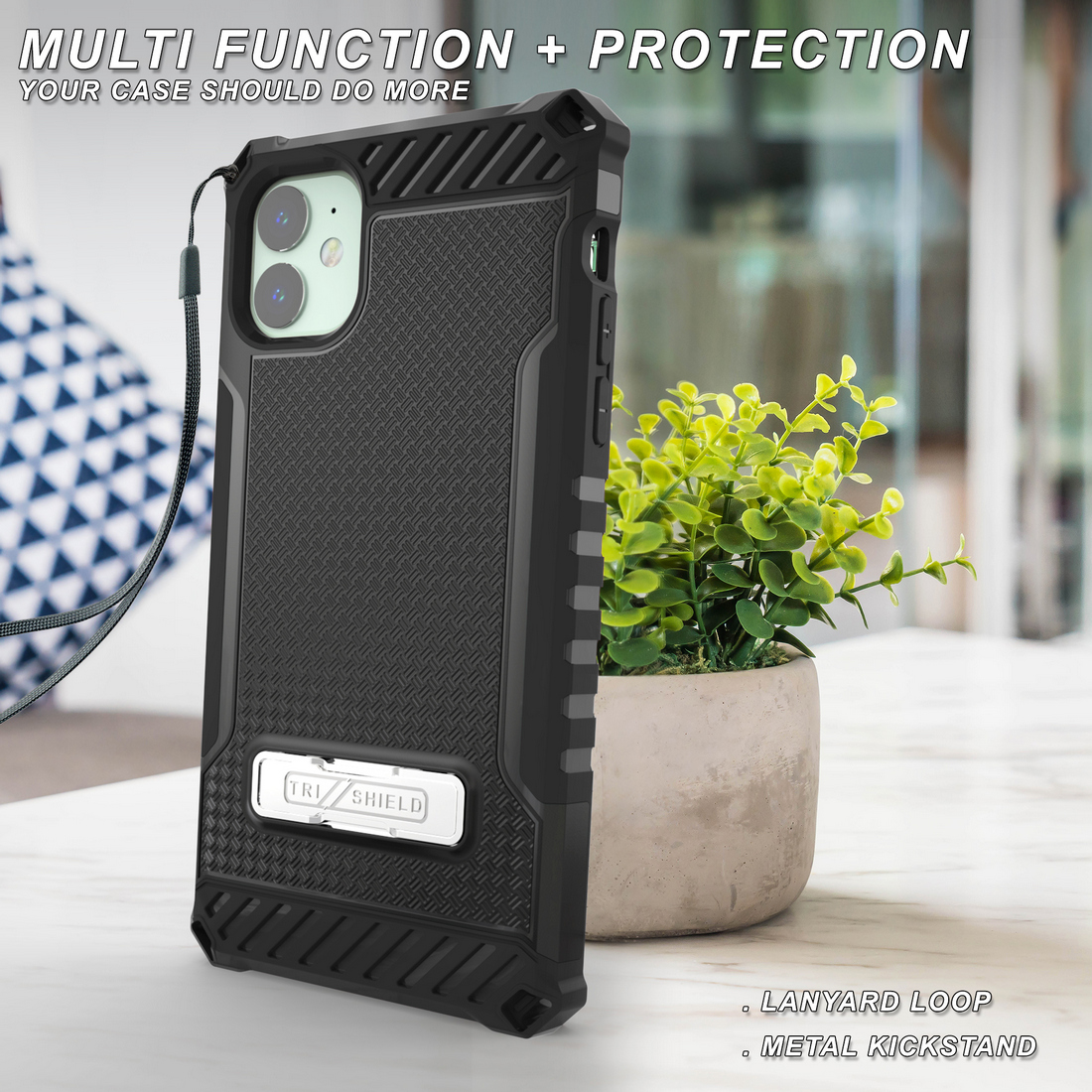 Rugged Tri-Shield Case Cover Kickstand Lanyard Strap for Apple iPhone 11 - 第 12/23 張圖片