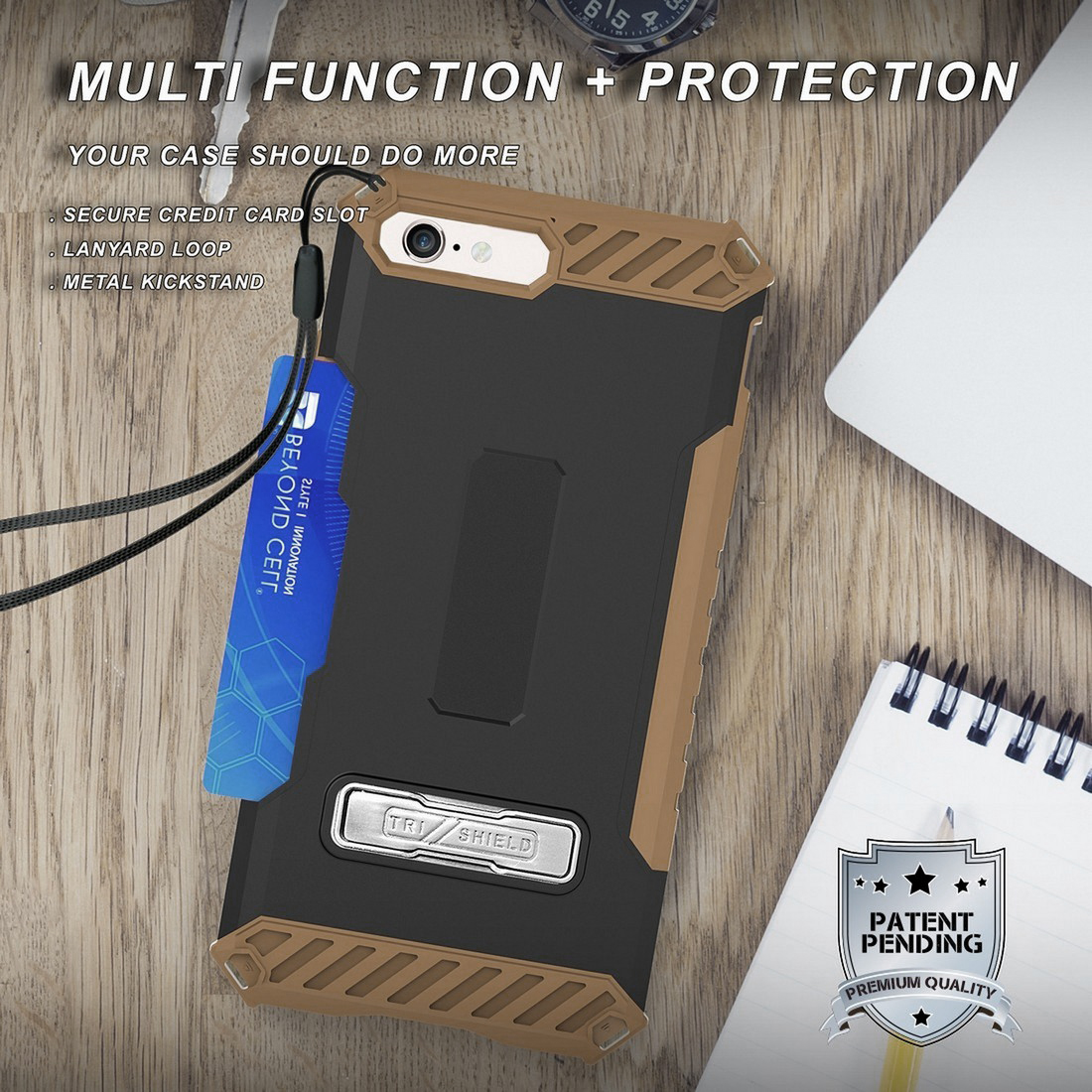 Tri-Shield Rugged Case Metal Kickstand Card Slot and Strap for iPhone 8 iPhone 7 - 第 11/43 張圖片