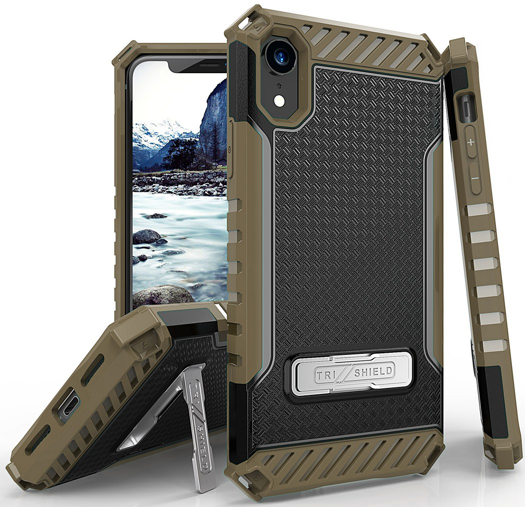 Tri-Shield Rugged Case Cover Metal Stand + Wrist Strap for Apple iPhone XR 6.1""