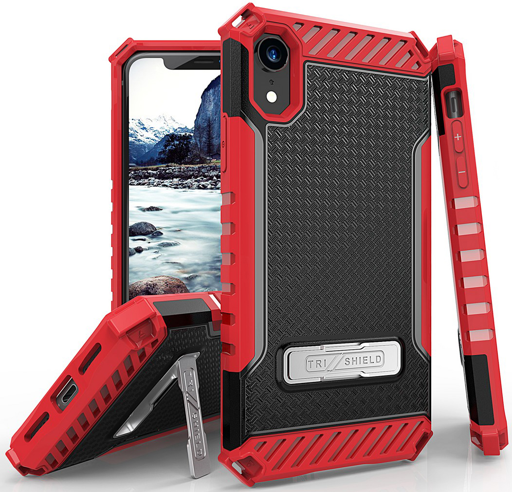 Tri-Shield Rugged Case Cover Metal Stand + Wrist Strap for Apple iPhone XR 6.1""
