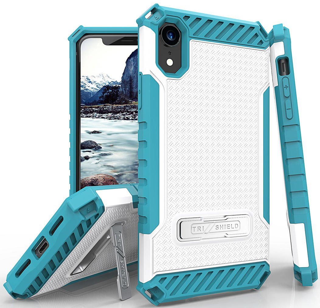 Tri-Shield Rugged Case Cover Metal Stand + Wrist Strap for Apple iPhone XR 6.1""